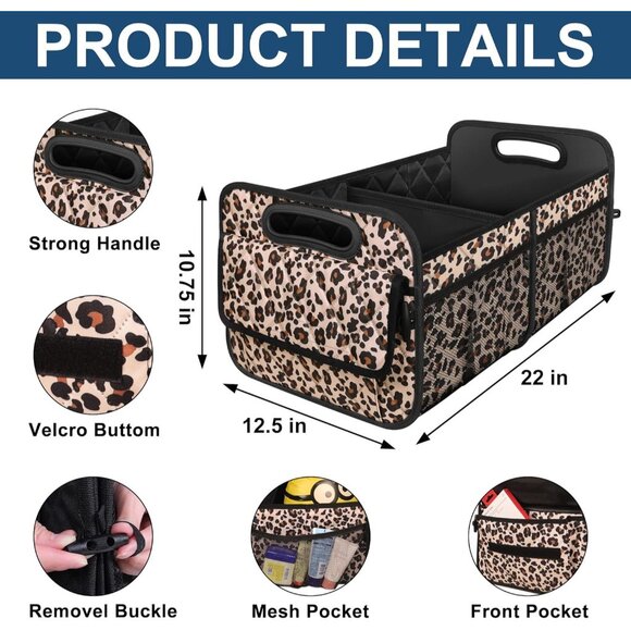 🆕Men Leopard Print Car Organizer Storage with 6 Pocket Accessoriesizer Trunk - Picture 6 of 9